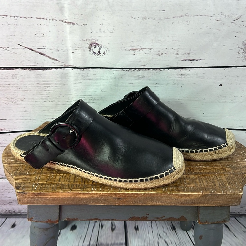 Celine Black Leather Espadrille Mules
